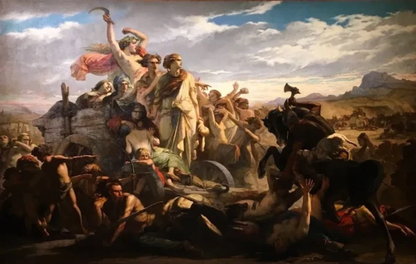Les Femmes Gauloises (1851) by Auguste-Barthélemy Glaize — original painting reproduced as a hand-painted oil on canvas