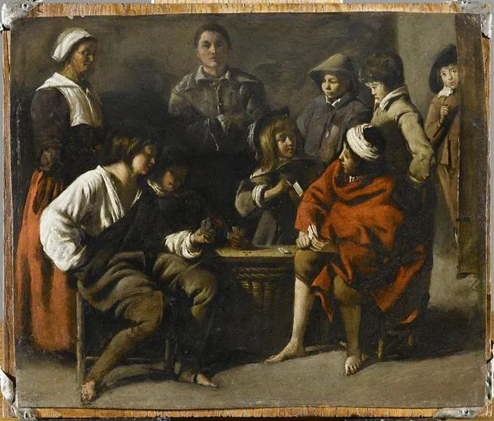 Les petits joueurs de cartes (1650) by Antoine Le Nain — original painting reproduced as a hand-painted oil on canvas