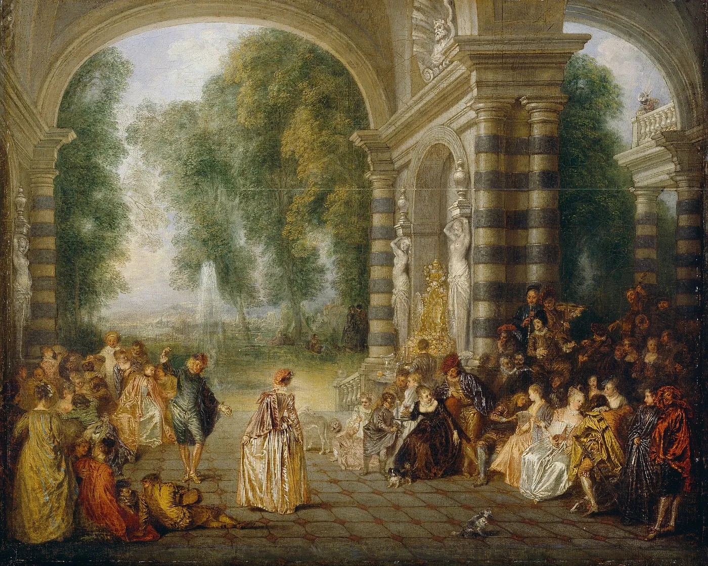 Les Plaisirs du Bal (1717) by Jean-Antoine Watteau — original painting reproduced as a hand-painted oil on canvas