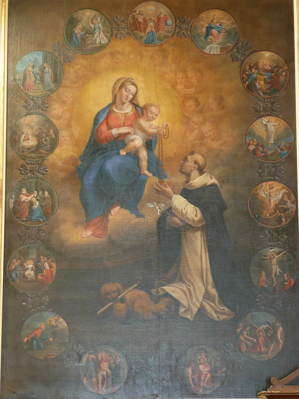 l’institution du Rosaire (avec 15 médaillons) par François Huard (1900) by François Huard — original painting reproduced as a hand-painted oil on canvas
