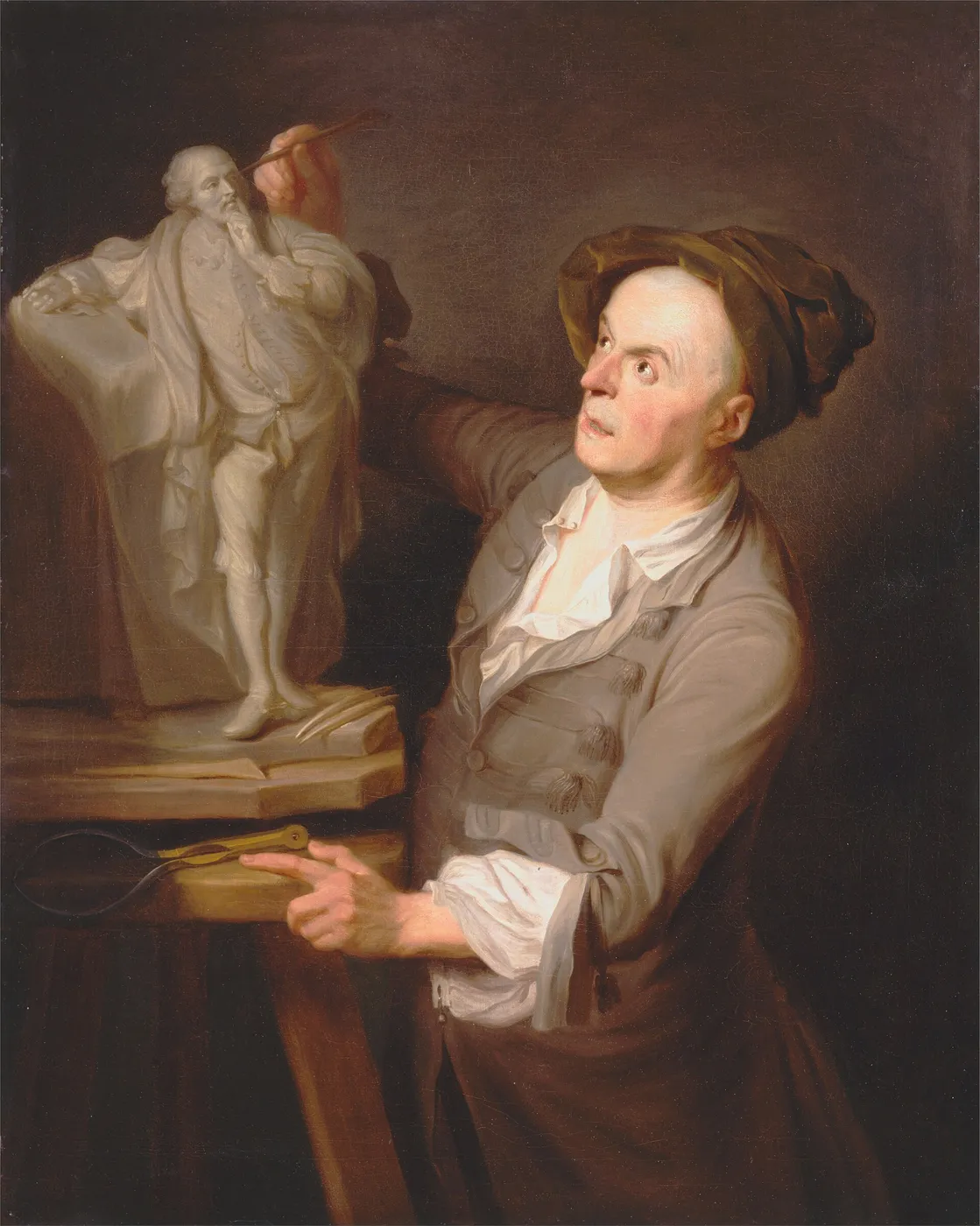Louis-Francois Roubiliac Modelling His Monument to Shakespeare (1760) by Adrien Carpentiers — original painting reproduced as a hand-painted oil on canvas