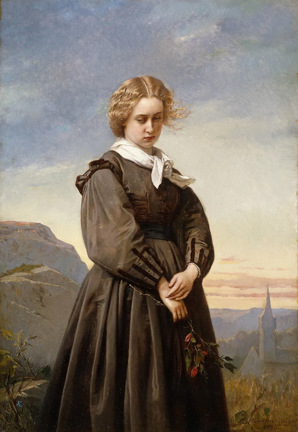 Love’s Melancholy (1866) by Constant Mayer — original painting reproduced as a hand-painted oil on canvas