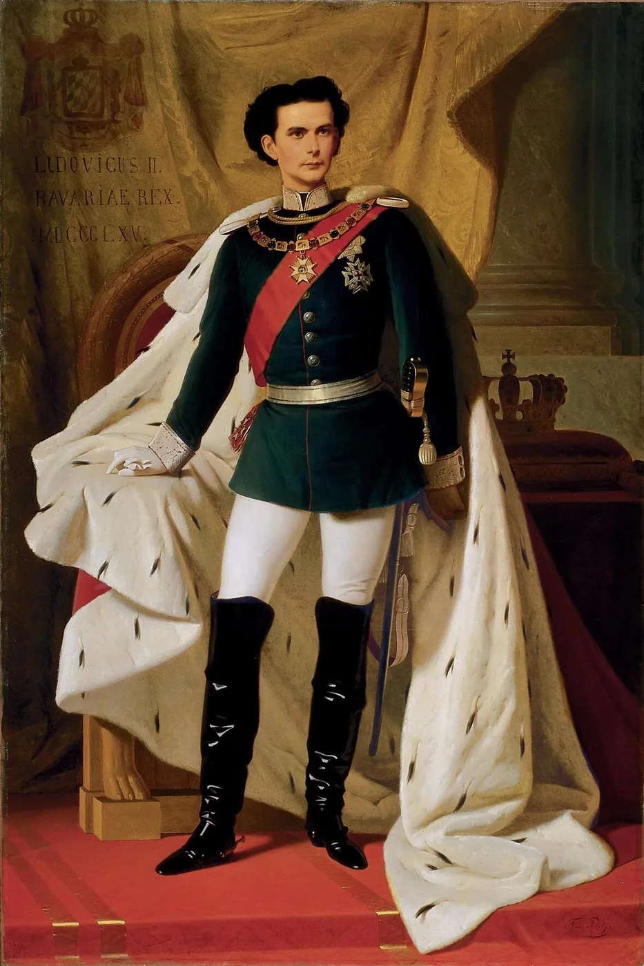 Ludwig II of Bavaria in generals’ uniform and coronation mantle (1865) by Ferdinand von Piloty — original painting reproduced as a hand-painted oil on canvas