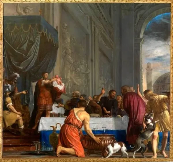 Lycurgus, king of Sparta, relinquishes his right to the throne to adopt his nephew Charilaus (1658) by Cornelis Holsteyn — original painting reproduced as a hand-painted oil on canvas