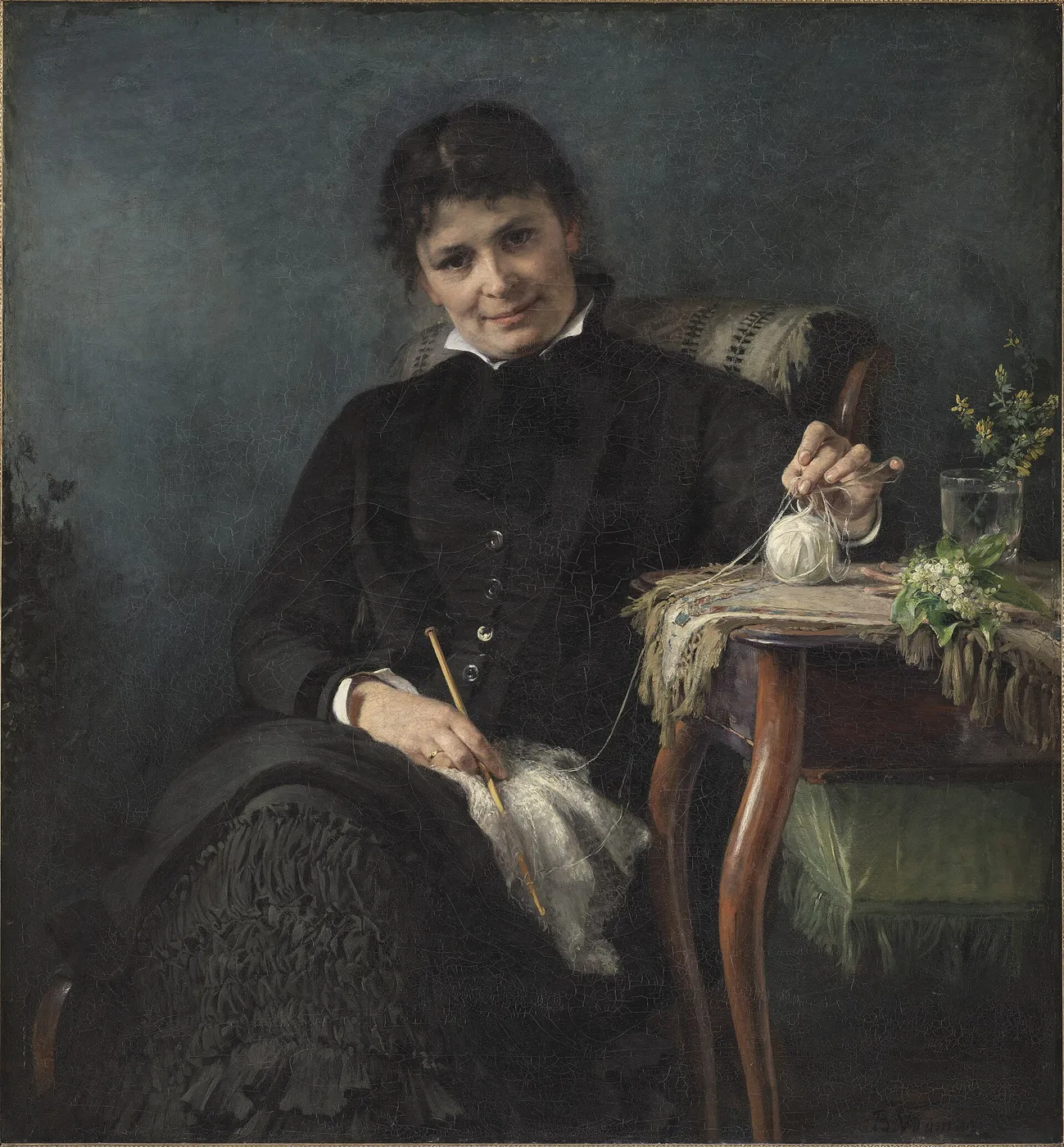 Madam Anna Seekamp, the Artist’s Sister (1882) by Bertha Wegmann — original painting reproduced as a hand-painted oil on canvas