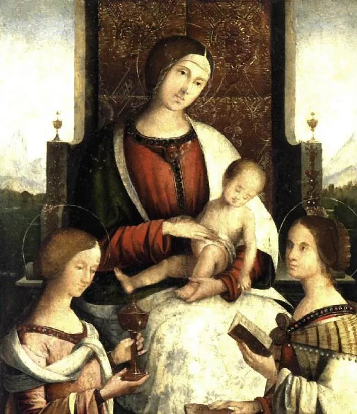 Madonna and Child with Sts Mary Magdalene and Catherine of Alexandria — Bernardino Zaganelli