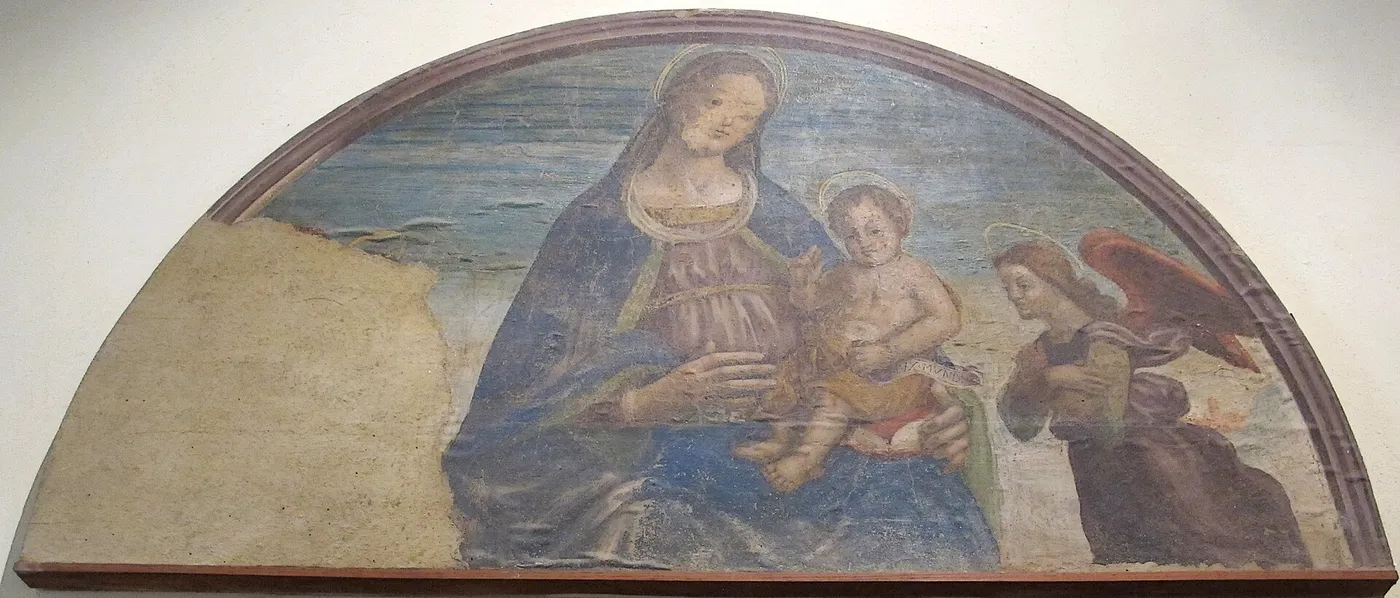 Madonna with Child and an Angel (1500) by Angelo di Lorentino — original painting reproduced as a hand-painted oil on canvas