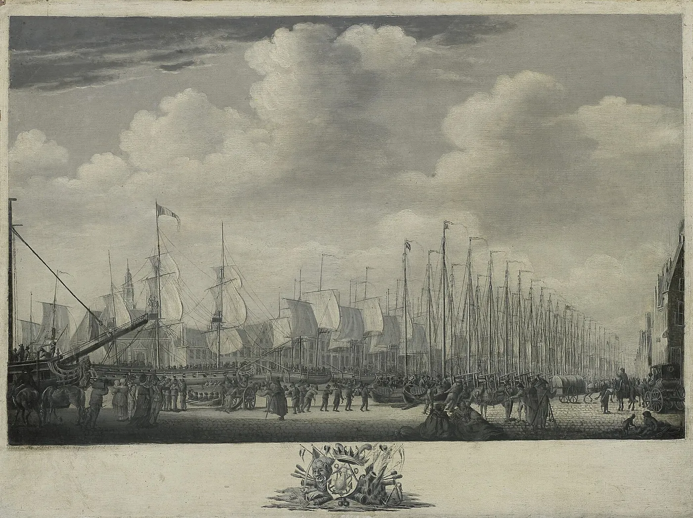 Manning the Fleet in the Harbor of Flushing, 1804 (1804) by Engel Hoogerheyden — original painting reproduced as a hand-painted oil on canvas