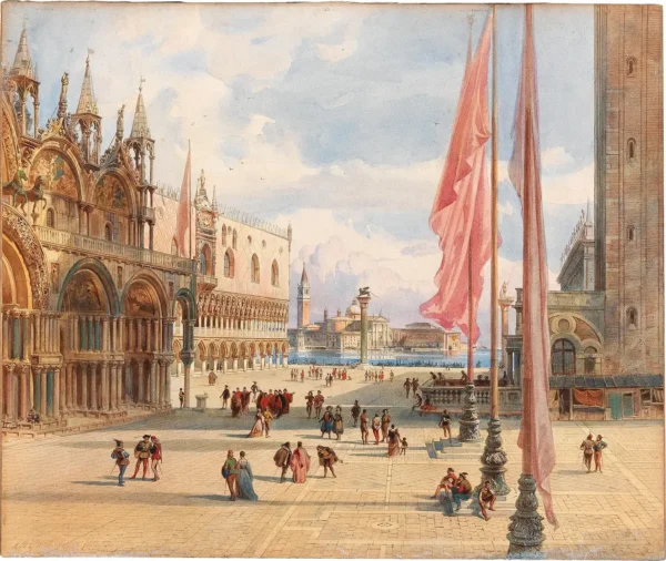 Marcus Square in Venice (Piazza San Marco) (1894) by Carl Werner — original painting reproduced as a hand-painted oil on canvas
