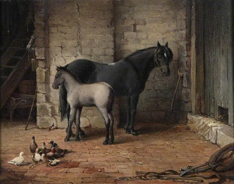 Mare and Foal with Ducks — Edward Batty