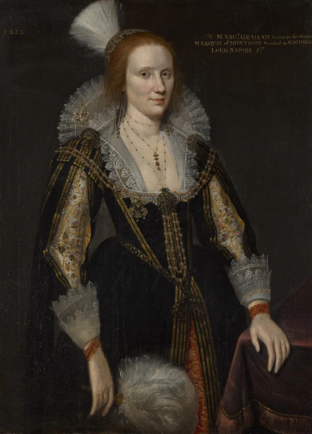 Margaret Graham, Lady Napier, d. c 1626. Sister of 1st Marquess of Montrose and wife of 1st Lord Napier (1626) by Adam de Colone — original painting reproduced as a hand-painted oil on canvas