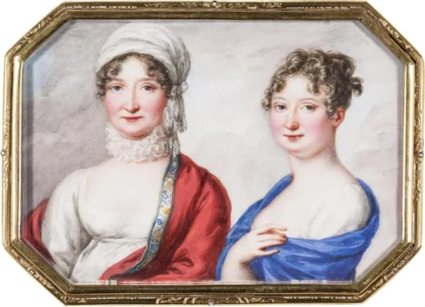Maria Amalia, Queen of Sachsen and daughter Princess Maria Augusta (1900) by Franziska Schöpfer — original painting reproduced as a hand-painted oil on canvas