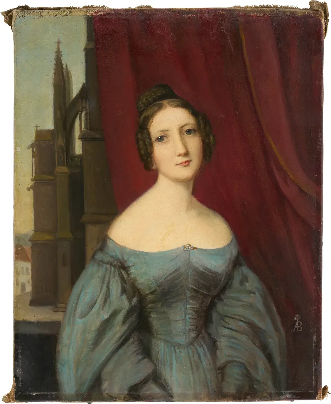 Maria Magdalena von Kachthaler in front of Freiburg Cathedral (1836) by August Bootz — original painting reproduced as a hand-painted oil on canvas