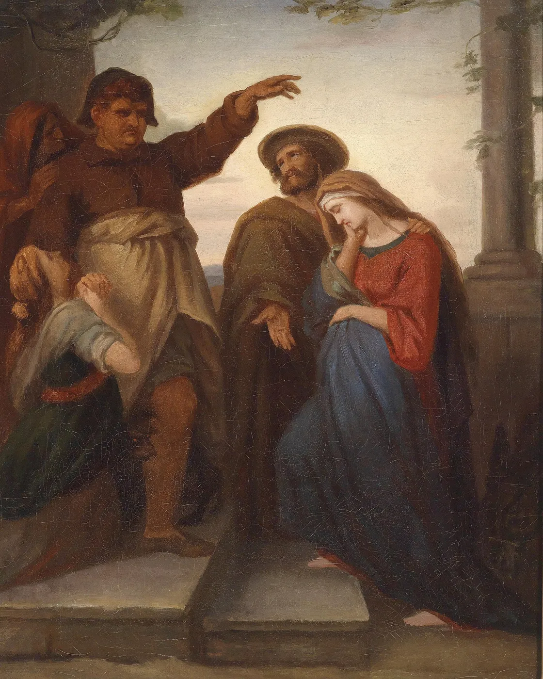 Mary and Joseph seeking refuge (1865) by Carl Rahl — original painting reproduced as a hand-painted oil on canvas