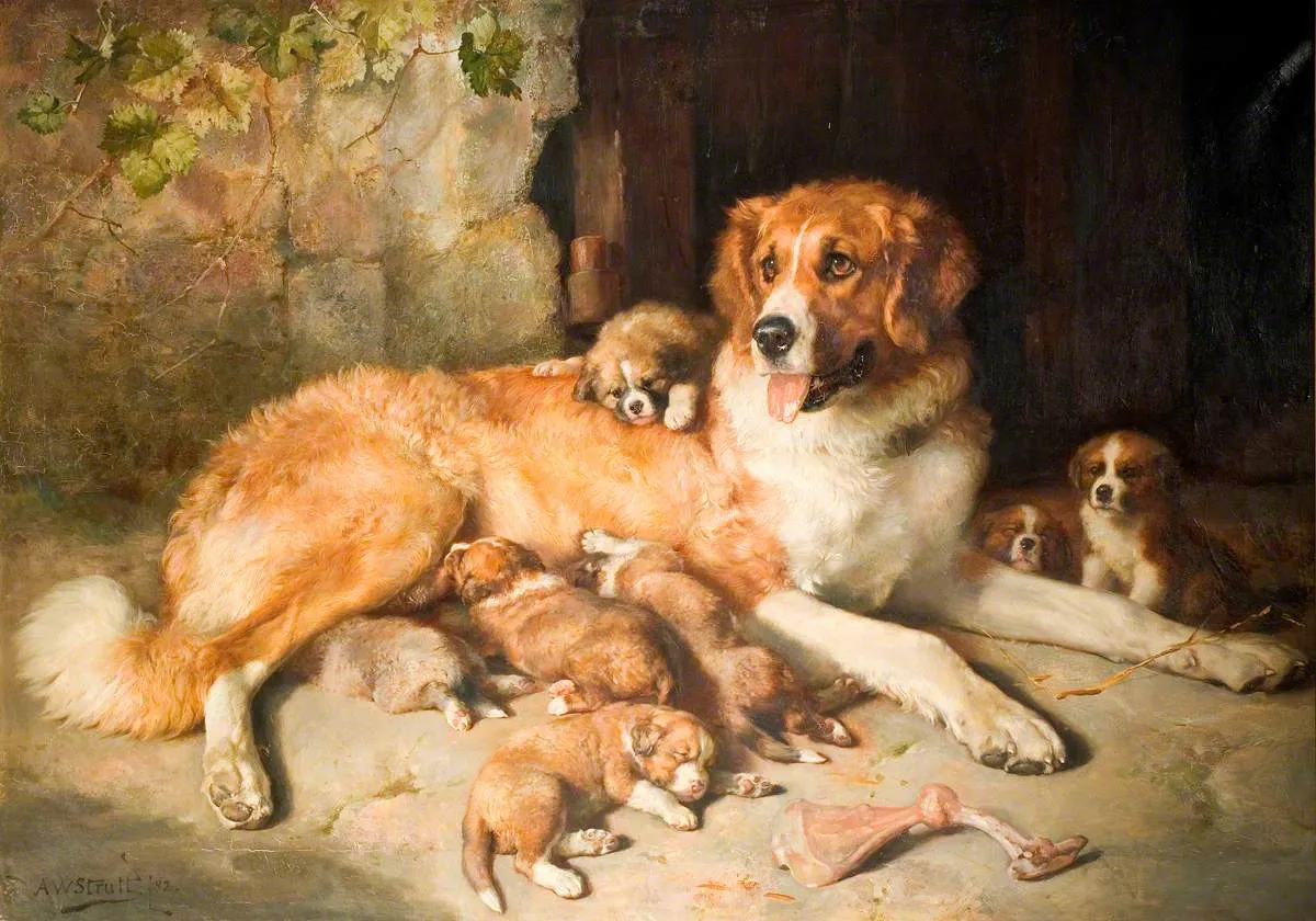 Materfamilias (1882) by Alfred William Strutt — original painting reproduced as a hand-painted oil on canvas