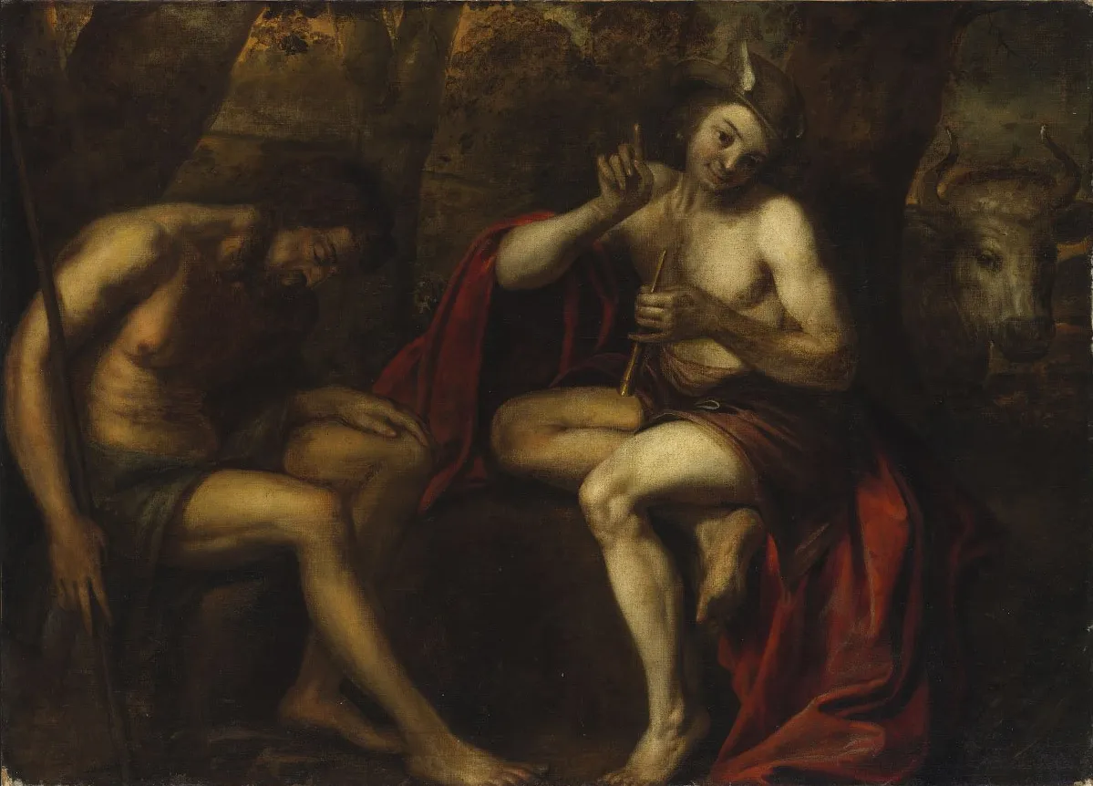 Mercurius and Argus (1650) by Frans Goubau — original painting reproduced as a hand-painted oil on canvas
