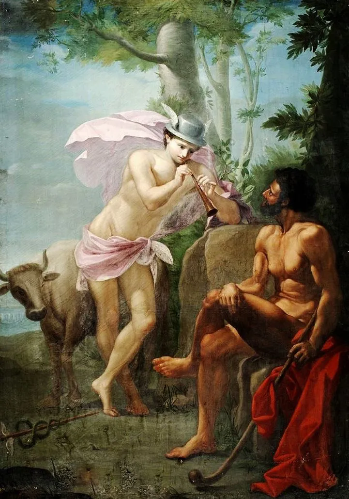 Mercury and Argus (1773) by Alejandro de la Cruz — original painting reproduced as a hand-painted oil on canvas