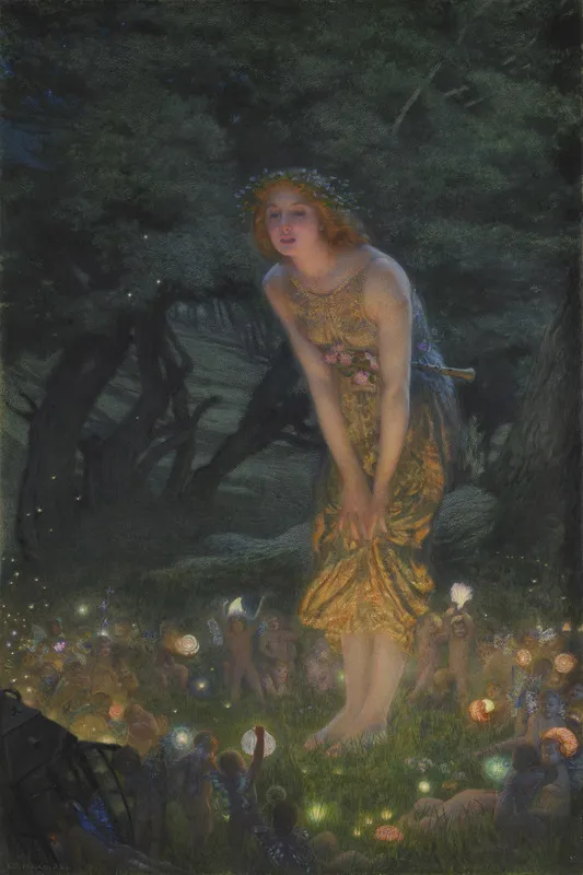 Midsummer Eve (1908) by Edward Robert Hughes — original painting reproduced as a hand-painted oil on canvas
