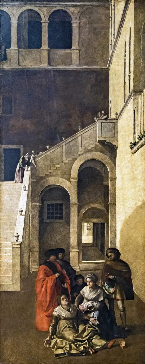 Miracle of the Relic of the Holy Cross (1550) by Benedetto Rusconi — original painting reproduced as a hand-painted oil on canvas