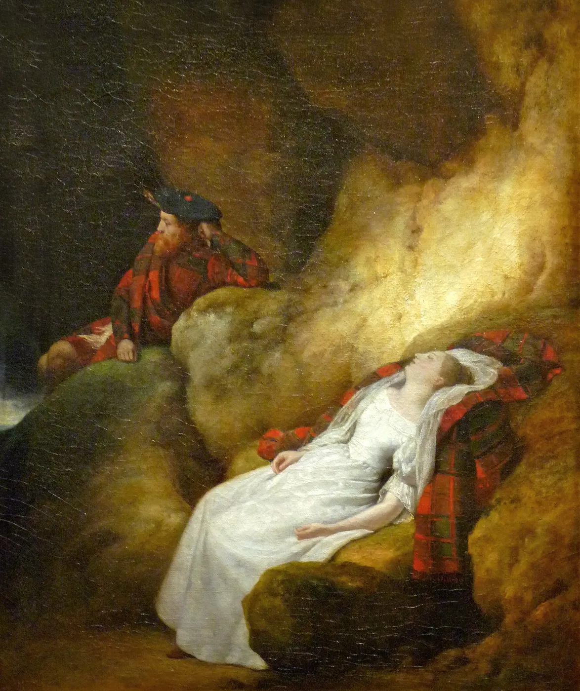 Miss Wardour and Sir Arthur prisoners of the waves (1837) by Charles Claude Delaye — original painting reproduced as a hand-painted oil on canvas