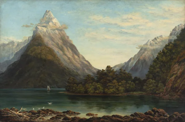 Mitre Peak by Charles Decimus Barraud — original painting reproduced as a hand-painted oil on canvas