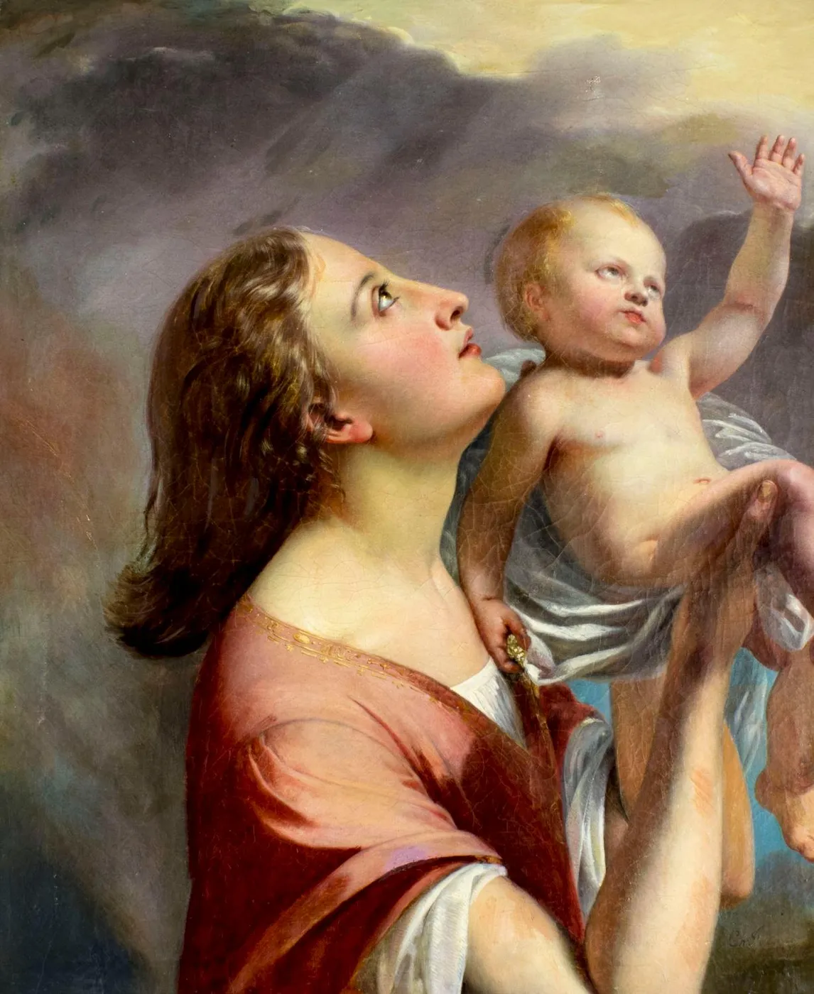 Mother Holding Child (1855) by Charles Fournier — original painting reproduced as a hand-painted oil on canvas