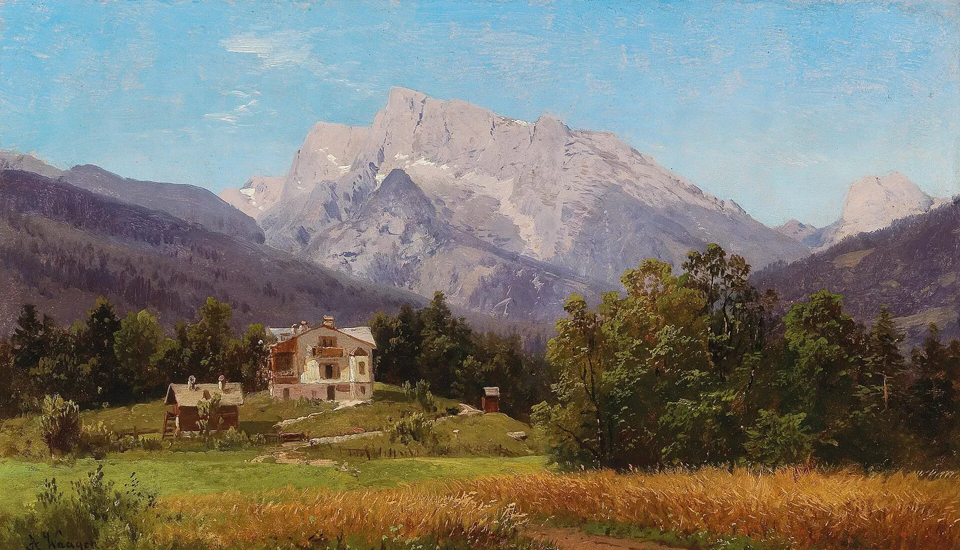 Motif of the Alps (1898) by Adalbert Waagen — original painting reproduced as a hand-painted oil on canvas