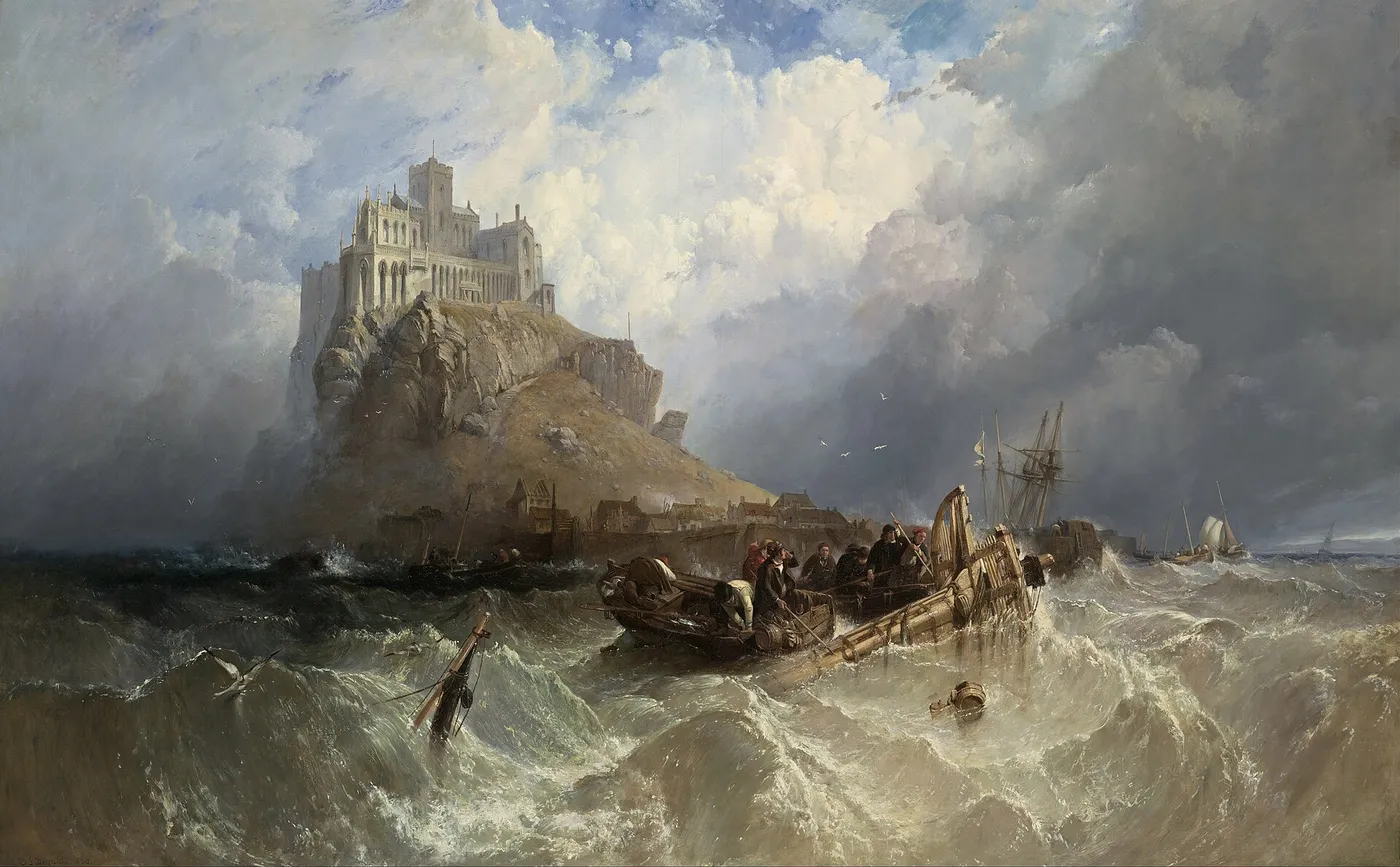 Mount St Michael, Cornwall (1830) by Clarkson Frederick Stanfield — original painting reproduced as a hand-painted oil on canvas