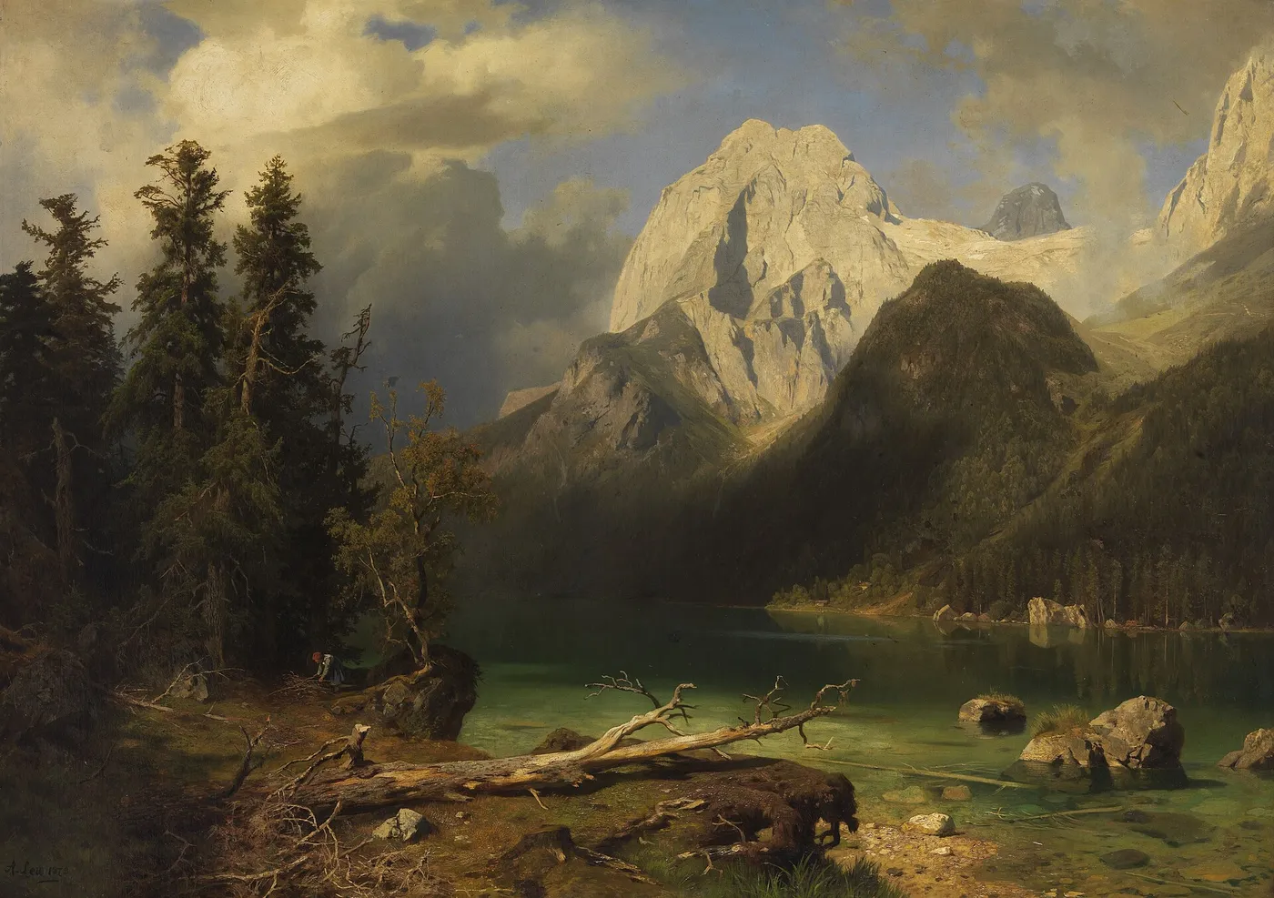 Mountain lake with a mountain range in the background — August Wilhelm Leu