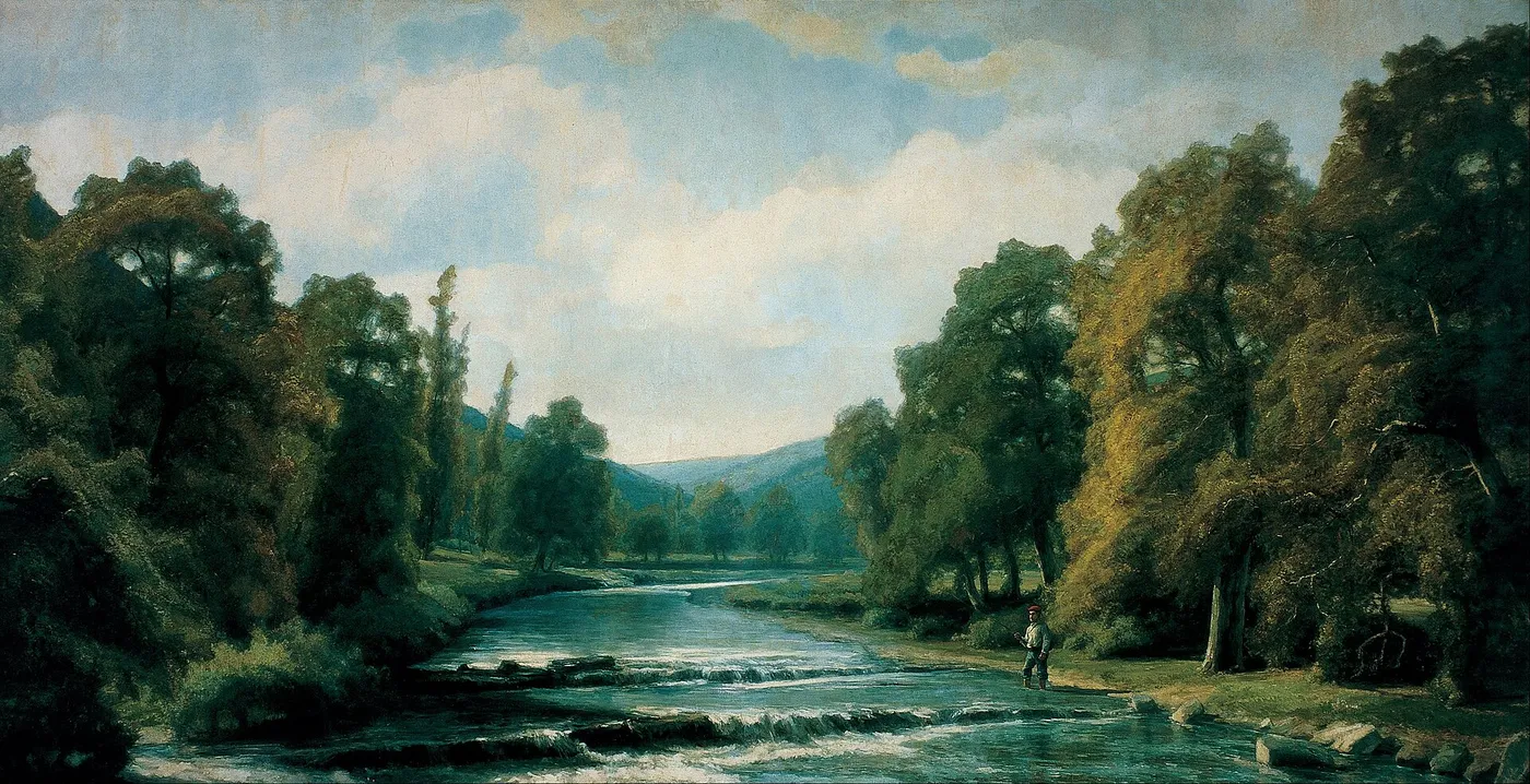 Mountain Landscape (1887) by Agustín Riancho — original painting reproduced as a hand-painted oil on canvas
