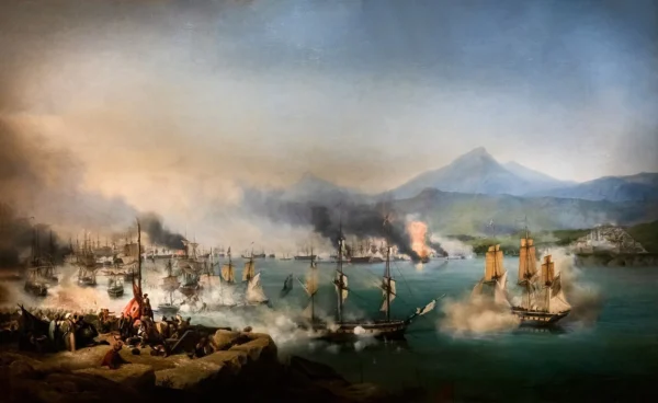 Musée des Beaux-Arts de Narbonne - Ambroise Louis Garneray - La Bataille de Navarin (1830) by Ambroise Louis Garneray — original painting reproduced as a hand-painted oil on canvas