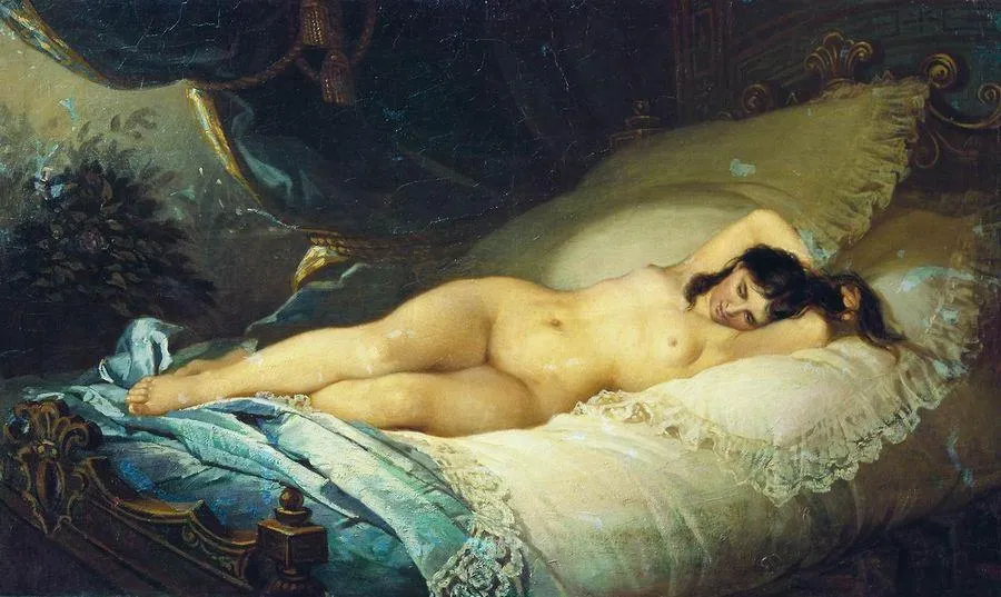 Naked woman (1901) by Firs Zhuravlev — original painting reproduced as a hand-painted oil on canvas