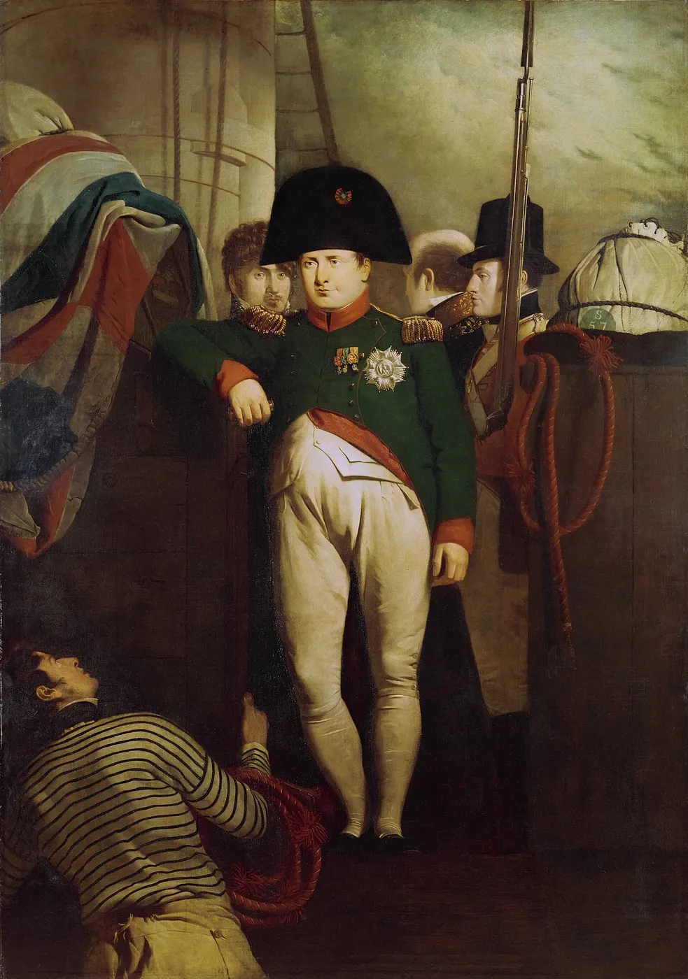 Napoleon Bonaparte on Board the ’Bellerophon’ in Plymouth Sound (1815) by Charles Lock Eastlake — original painting reproduced as a hand-painted oil on canvas