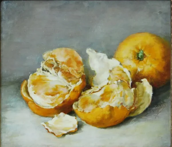 Naranjas (1851) by Adela Ginés y Ortiz — original painting reproduced as a hand-painted oil on canvas