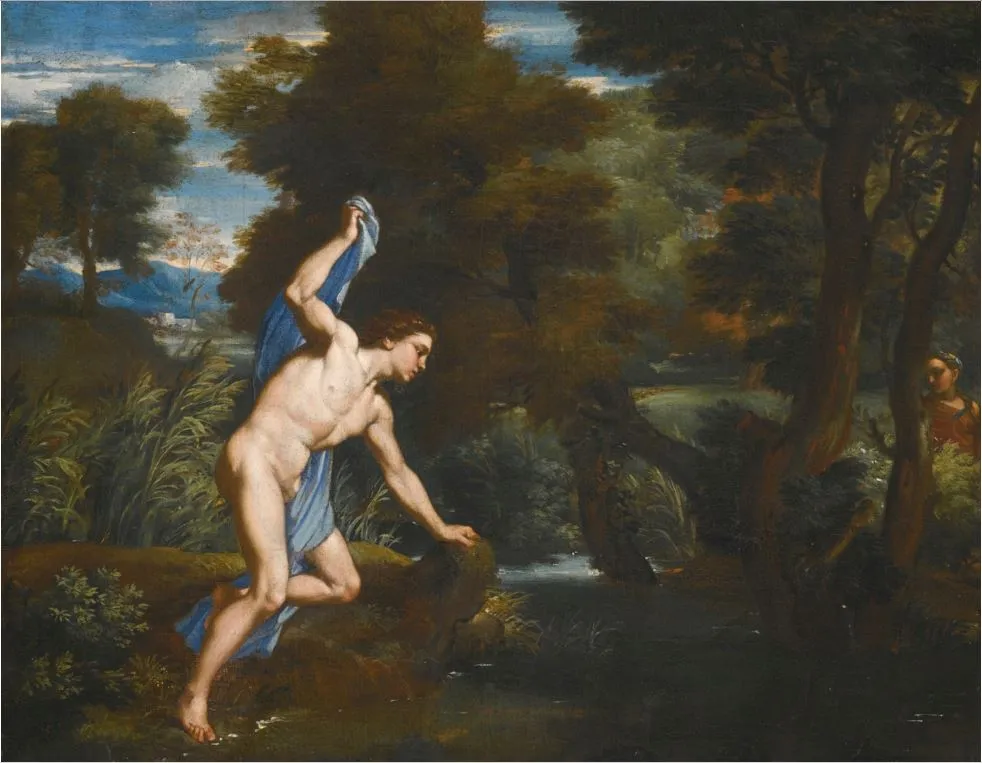 Narcissus and Echo (1660) by Franciscus de Neve — original painting reproduced as a hand-painted oil on canvas
