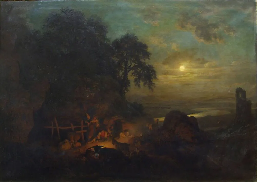 Night picture from the Roman campagna (1868) by Carl Wilhelm Müller — original painting reproduced as a hand-painted oil on canvas