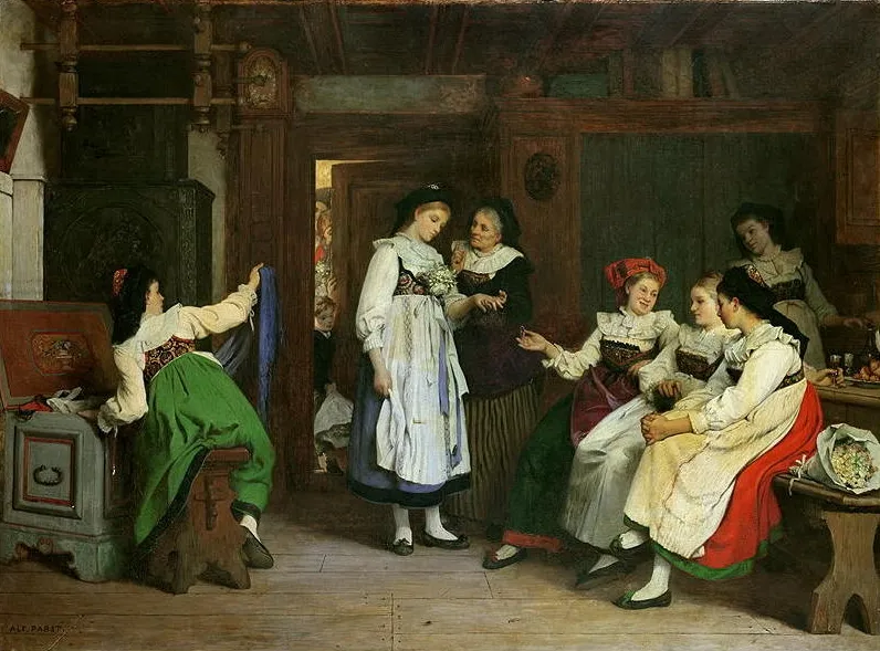 Noce en Basse Alsace (1875) by Camille Alfred Pabst — original painting reproduced as a hand-painted oil on canvas