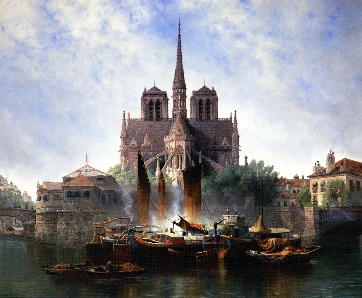 Notre Dame, Paris. by Edwin Deakin — original painting reproduced as a hand-painted oil on canvas