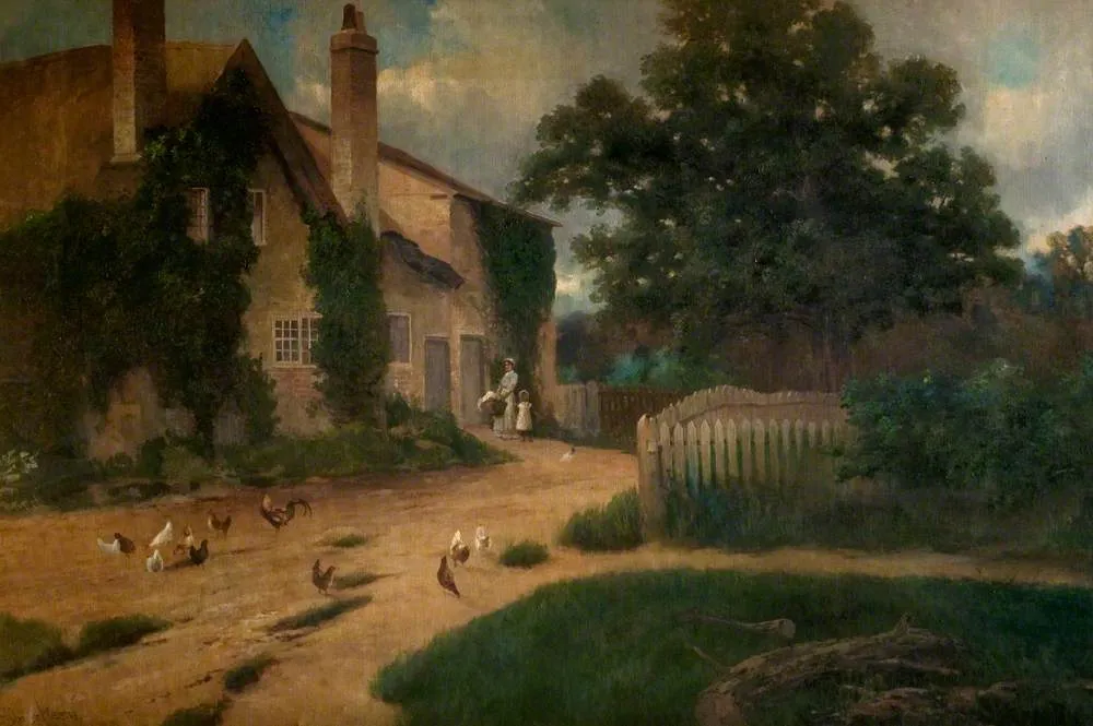 Old Evington Village, Leicester, c.1900 by Ezra Elmer Keene — original painting reproduced as a hand-painted oil on canvas
