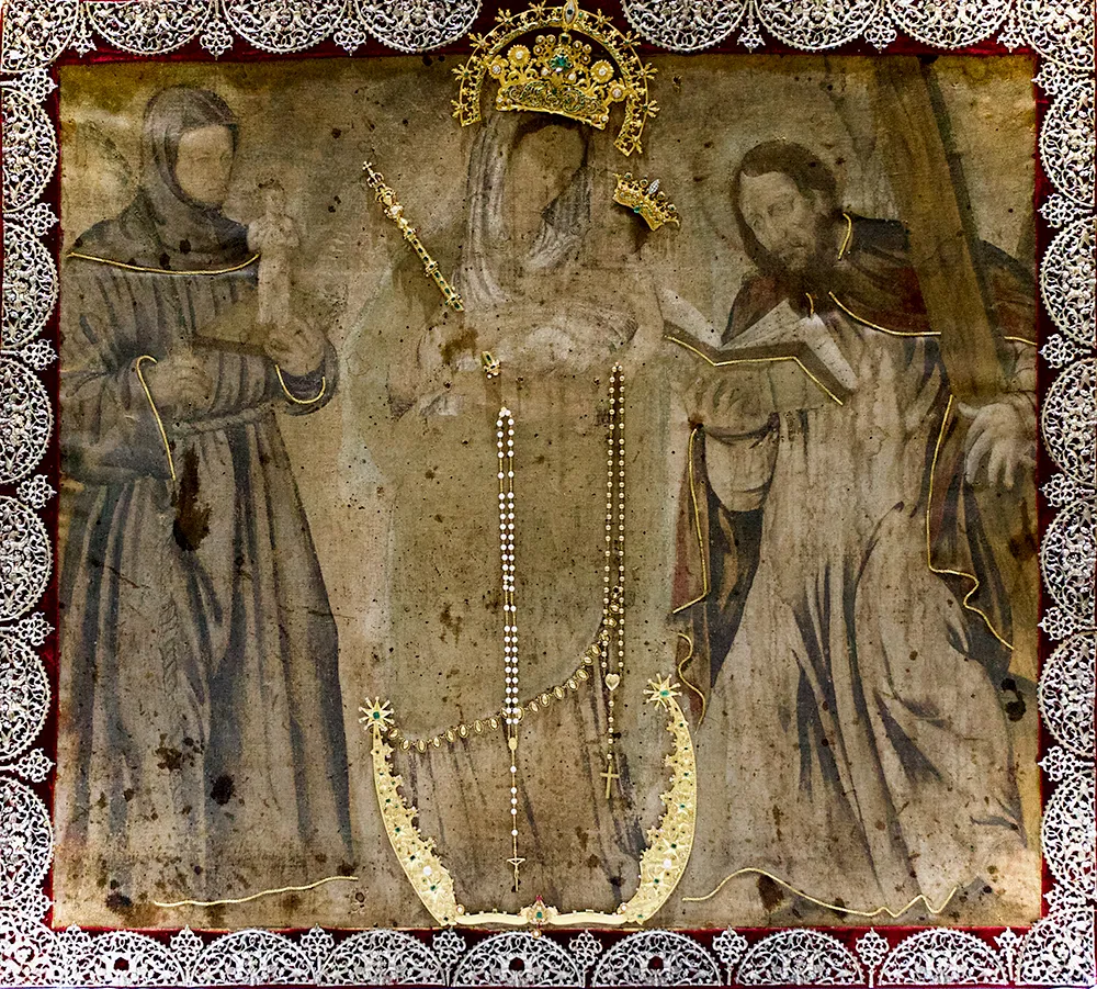 Our Lady of Chiquinquira (1562) by Alonso de Narváez — original painting reproduced as a hand-painted oil on canvas