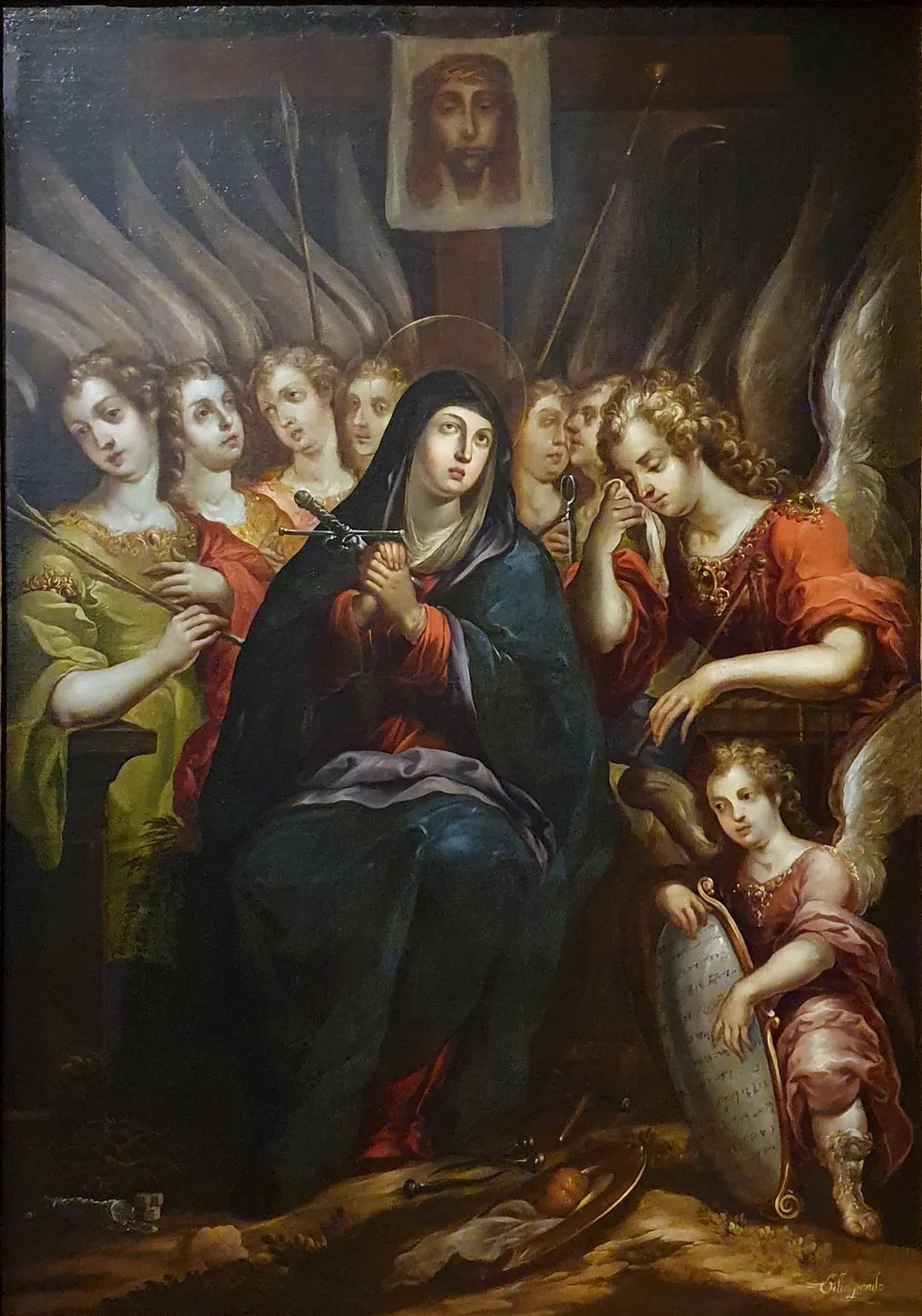 Our Lady of Sorrows (1680) by Cristóbal de Villalpando — original painting reproduced as a hand-painted oil on canvas