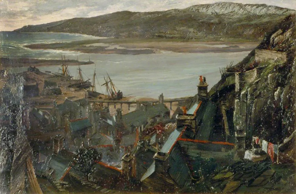 Over the Housetops, Barmouth (1867) by Edwin Edwards — original painting reproduced as a hand-painted oil on canvas
