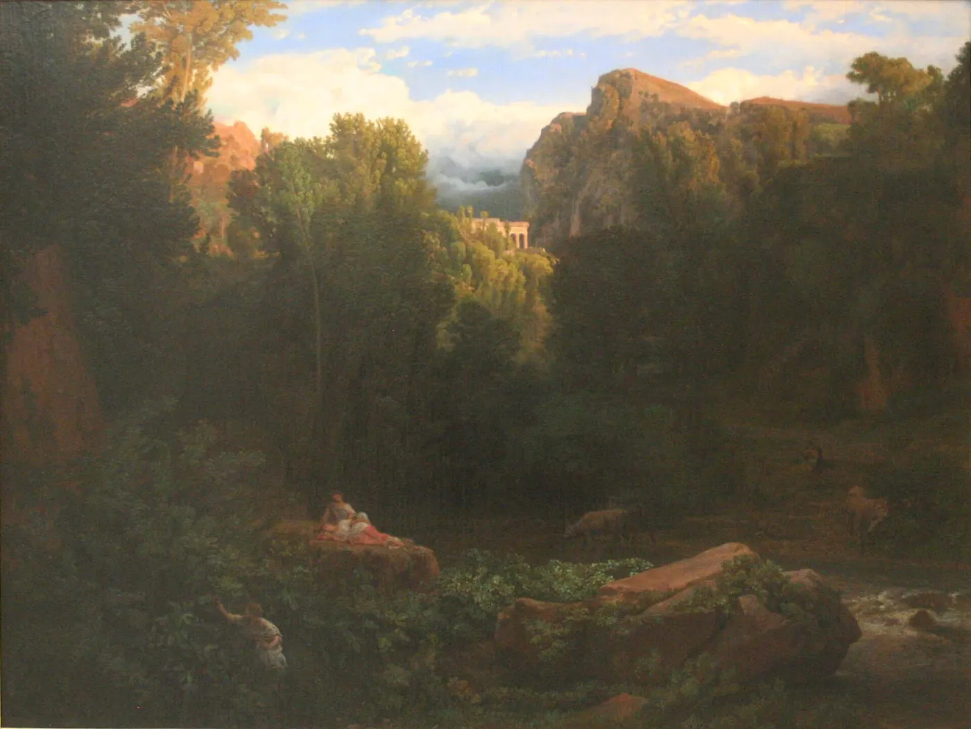 Paysage historique, site d’Italie (1843) by Eugène-Ferdinand Buttura — original painting reproduced as a hand-painted oil on canvas