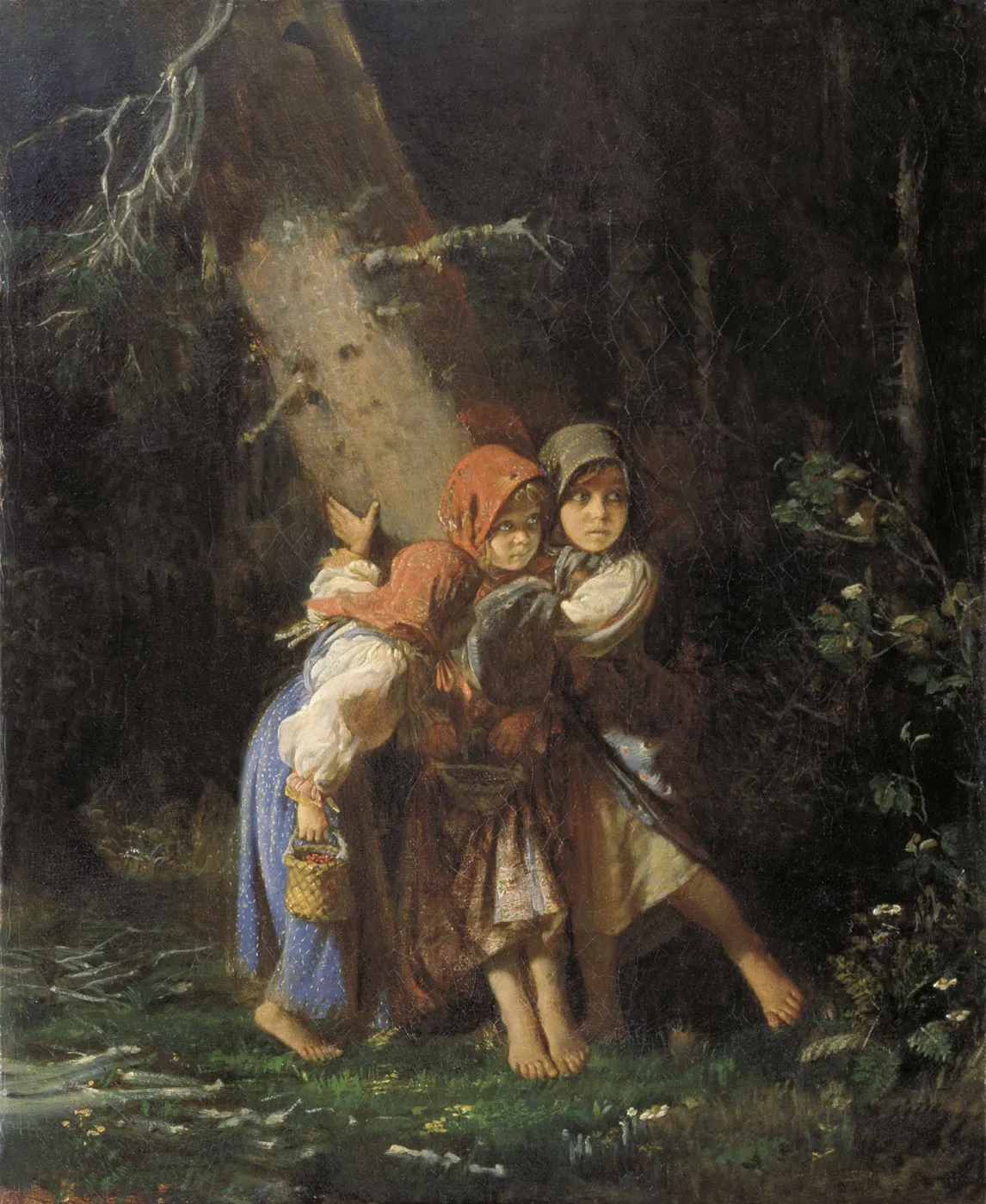 Peasant Girls in the Forest (1877) by Alexei Korzukhin — original painting reproduced as a hand-painted oil on canvas