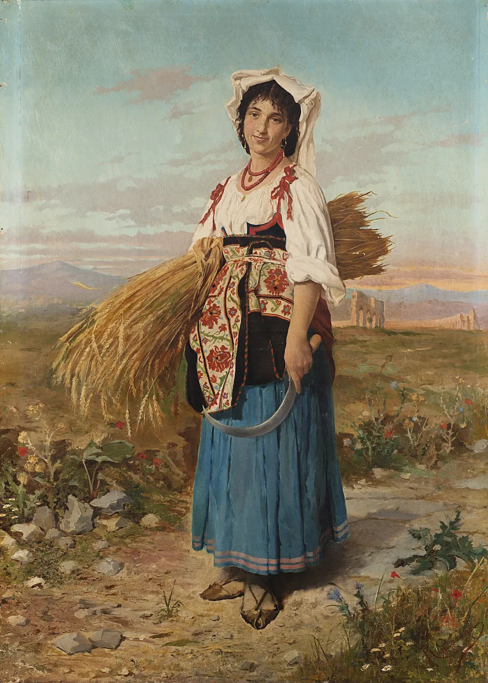 Peasant woman from Ciociaria (1900) by Carlo Randanini — original painting reproduced as a hand-painted oil on canvas