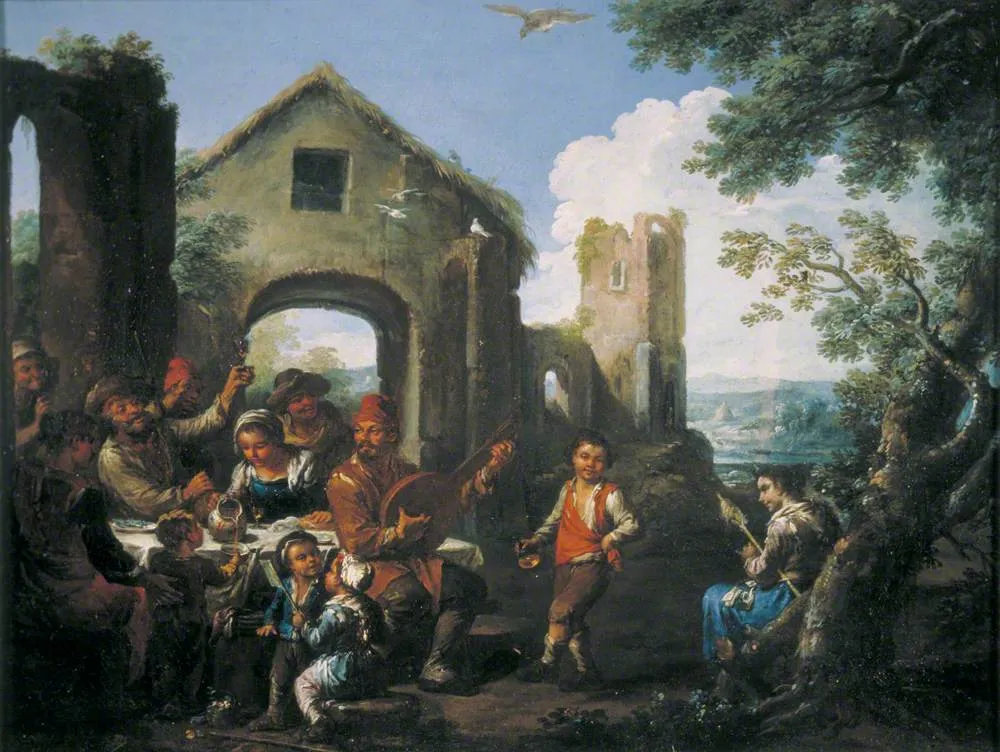 Peasants Merrymaking by François-Joseph Pfeiffer — original painting reproduced as a hand-painted oil on canvas
