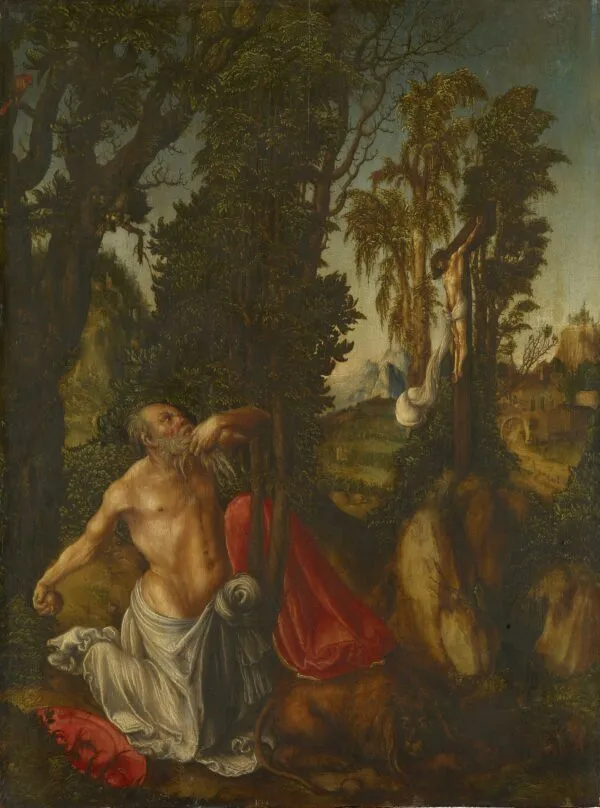 Penitent Saint Jerome (1502) by Lucas Cranach the Elder — original painting reproduced as a hand-painted oil on canvas
