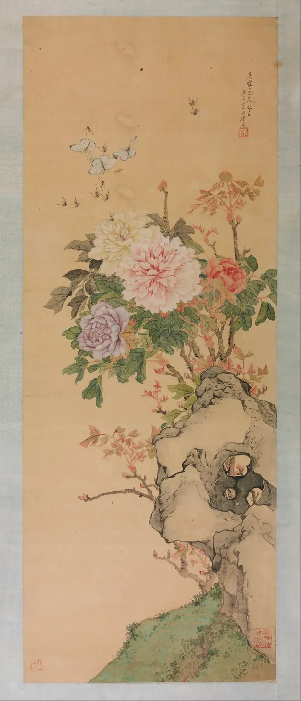 Peony and Butterflies by Chu Lien — original painting reproduced as a hand-painted oil on canvas