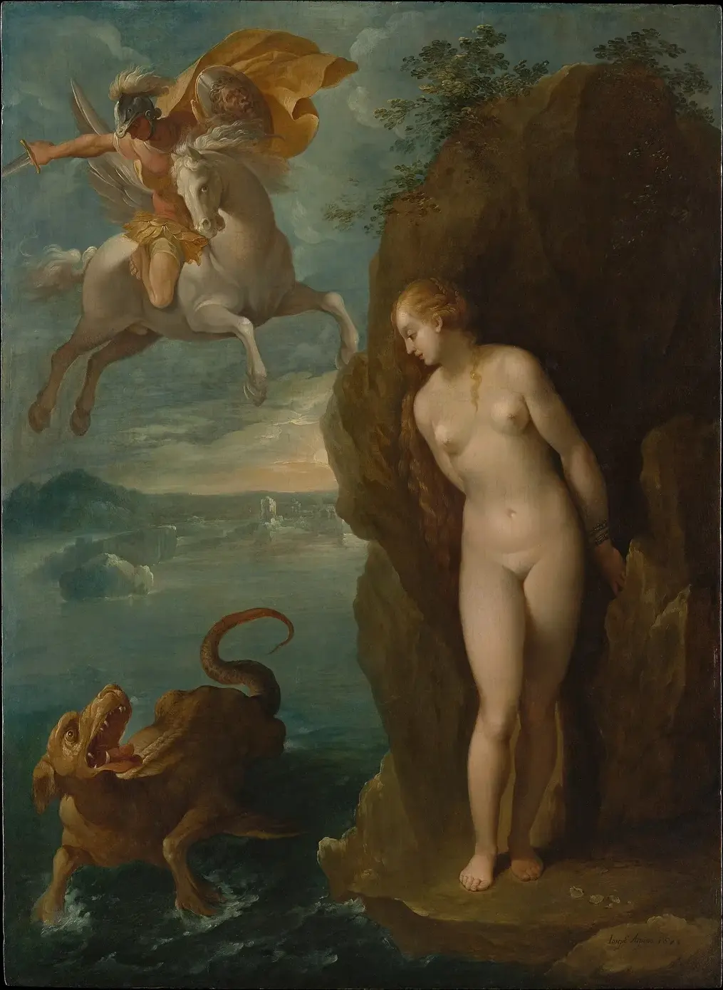 Perseus and Andromeda (1600) by Bernardino Cesari — original painting reproduced as a hand-painted oil on canvas