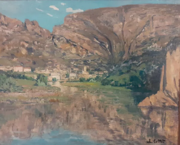 Petit village au pied de la falaise (1905) by Charles Cottet — original painting reproduced as a hand-painted oil on canvas